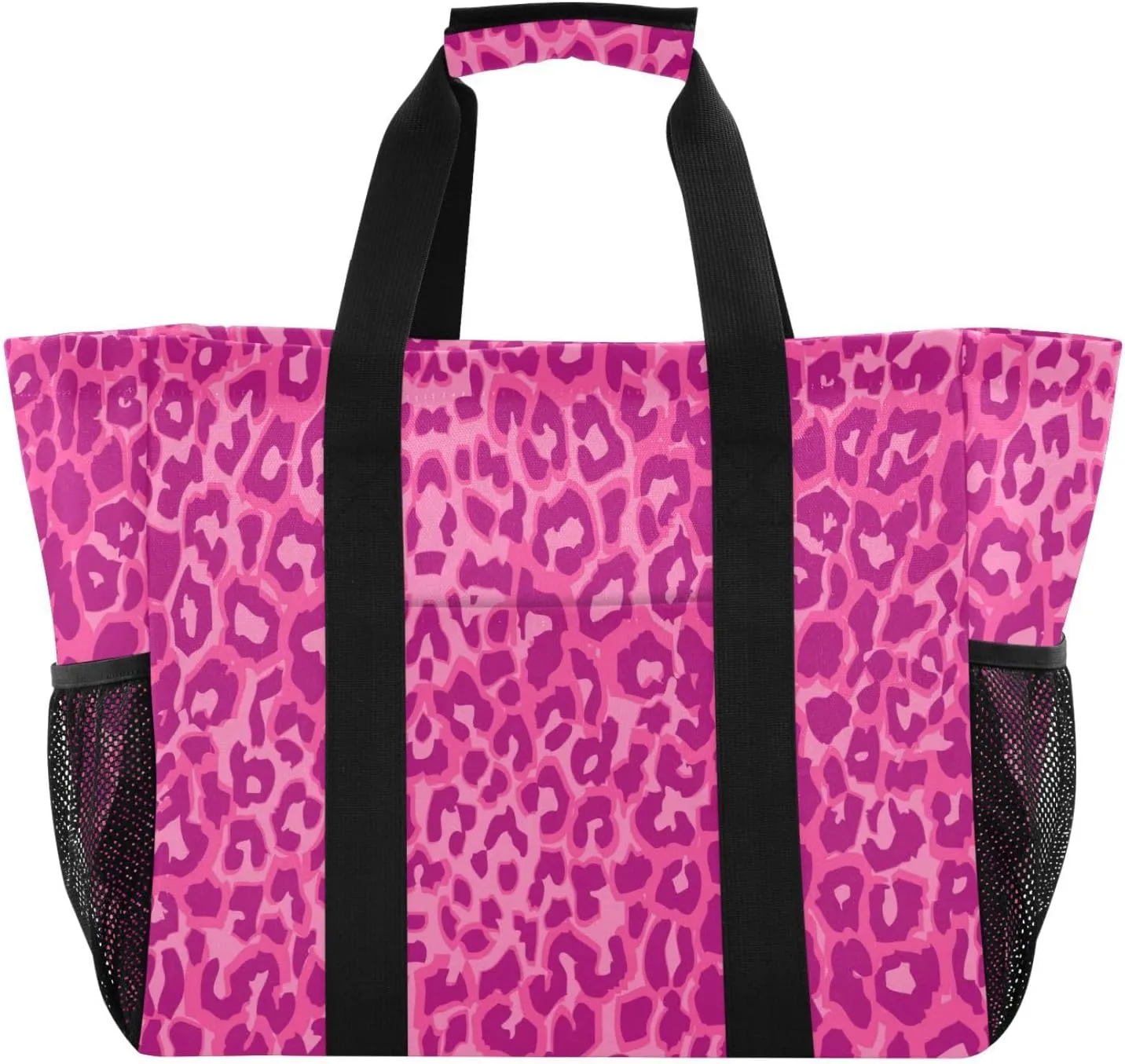 susiyo Pink Leopard Print Reusable Grocery Tote Bag Collapsible Canvas Beach Bag Large Travel Bags for Hiking Trip Pool