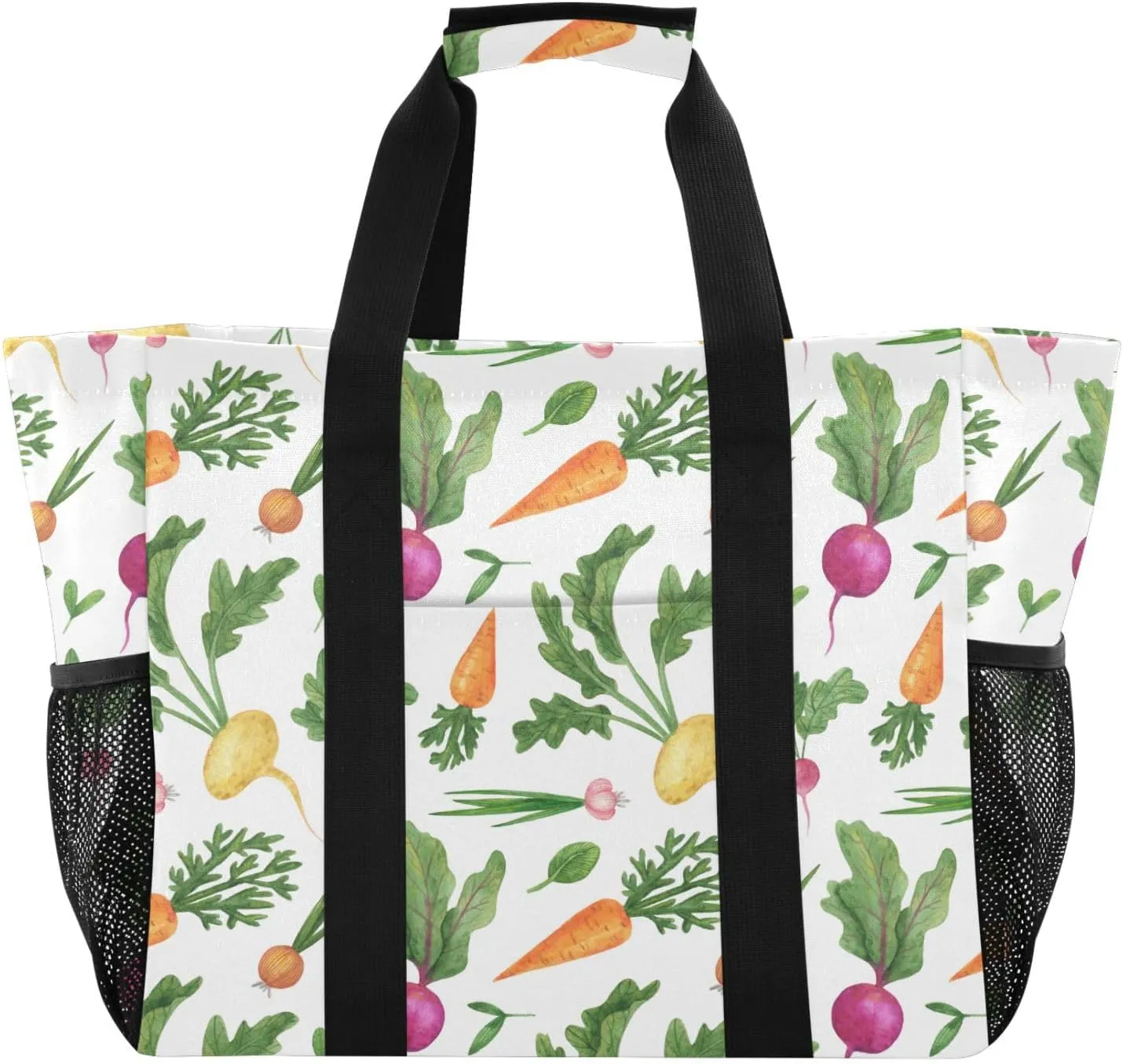 susiyo Root Vegetables Pattern Reusable Grocery Tote Bag Collapsible Canvas Beach Bag Large Travel Bags for Hiking Trip Pool