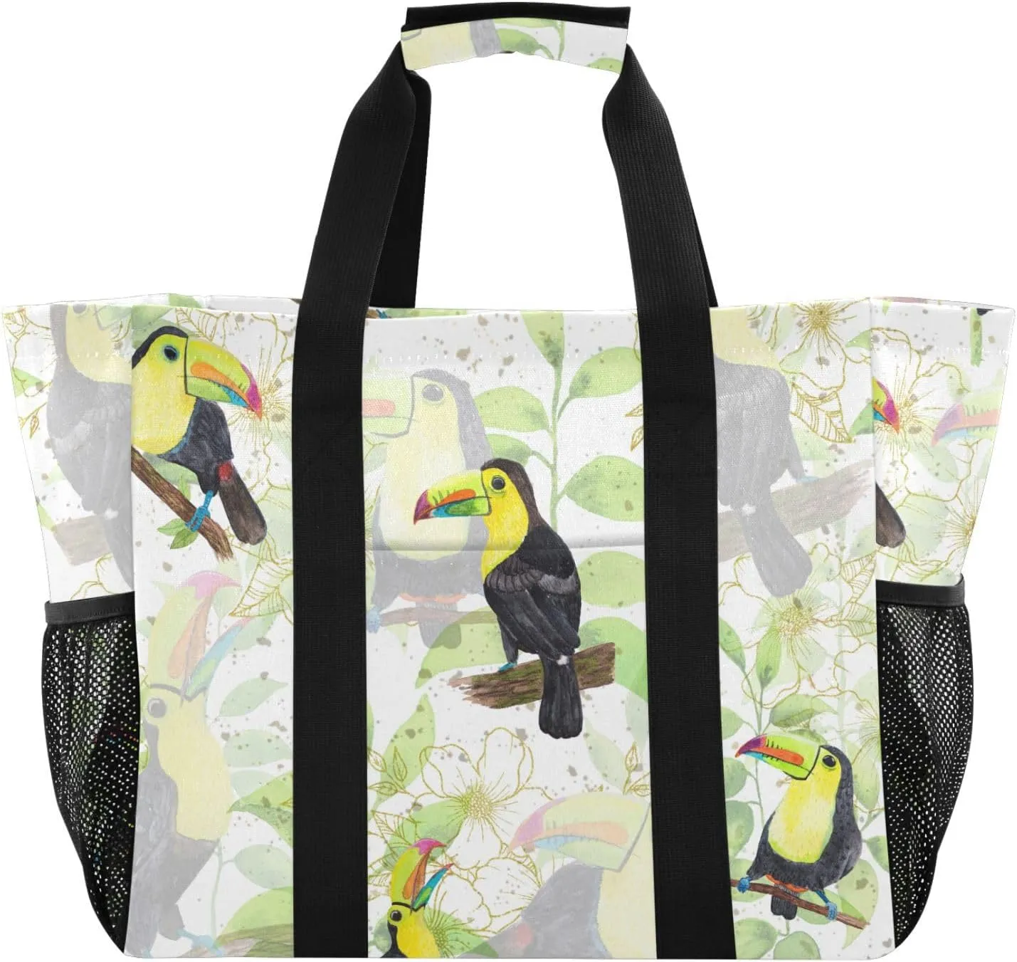 susiyo Tropical Birds Reusable Grocery Tote Bag Collapsible Canvas Beach Bag Large Travel Bags for Hiking Trip Pool