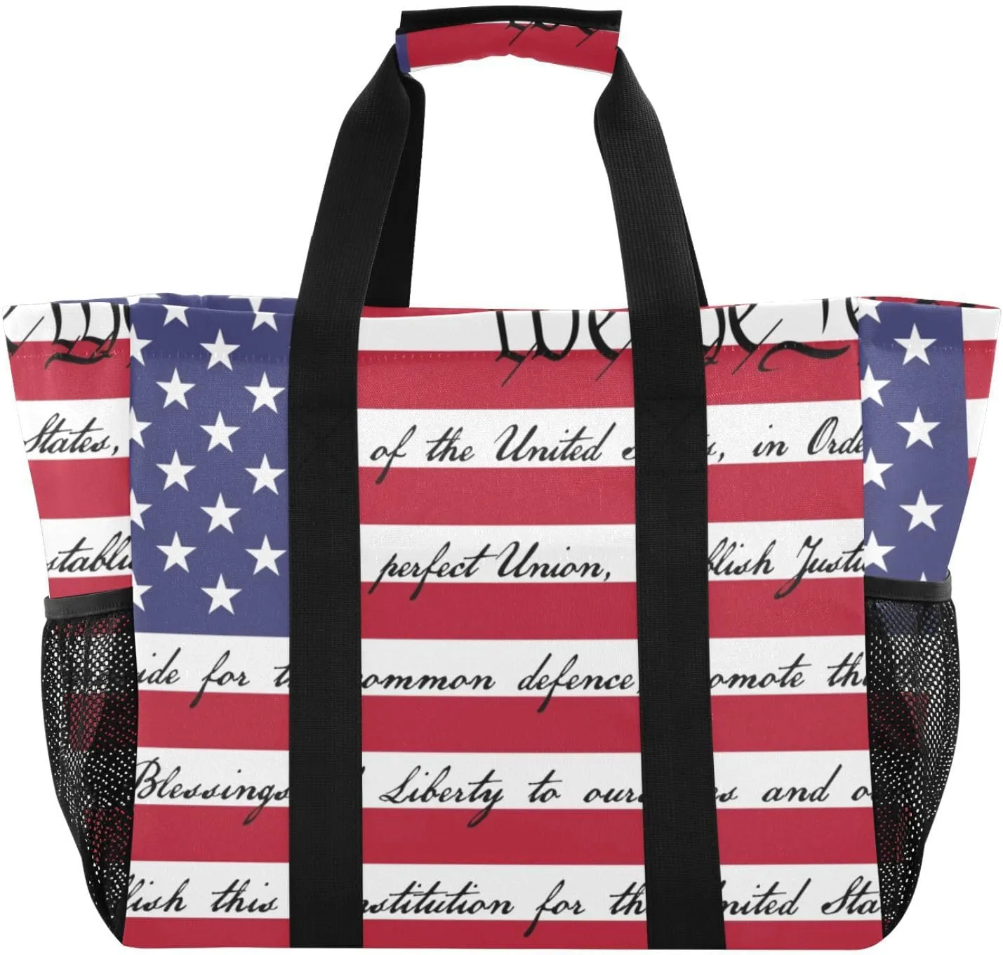 susiyo We The People American Flag Patriotic Reusable Grocery Tote Bag Collapsible Canvas Beach Bag Large Travel Bags for Hiking Trip Pool