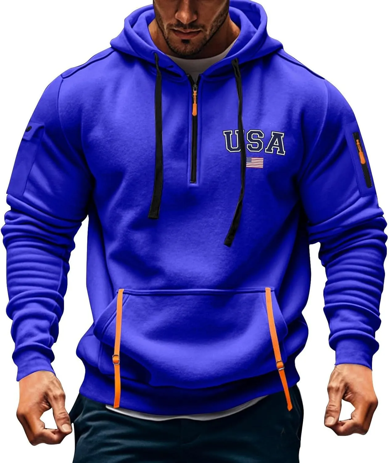 Sweatshirt Men 1/4 Zip Running Athletic Cool Drawstring Hoodies for Men Basic Stylish Sweatshirt with Pockets