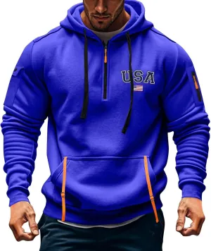 Sweatshirt Men 1/4 Zip Running Athletic Cool Drawstring Hoodies for Men Basic Stylish Sweatshirt with Pockets