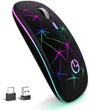 TaIYanG Wireless Mouse, 2.4G Portable Optical Quiet RGB Mouse with USB Receiver and Type C Adapter, 3 Adjustable DPI Levels, Wireless Computer Mouse for Laptop, Computer, PC, MacBook, Desktop