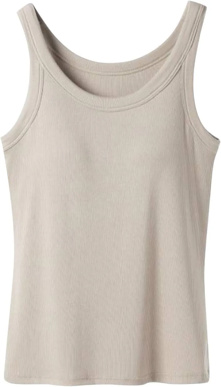 Tank Top with Built in Bra for Women Summer Casual Camisoles Basic Shirts Racerback Ribbed Fitted Tanks Cami Tops