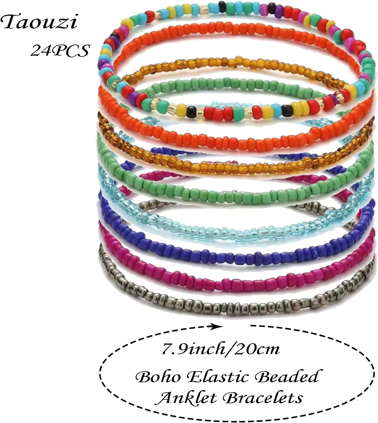 Taouzi Beaded Anklets for Women Handmade Boho Beaded Ankle Bracelets Colorful Beads Foot Anklets for Women