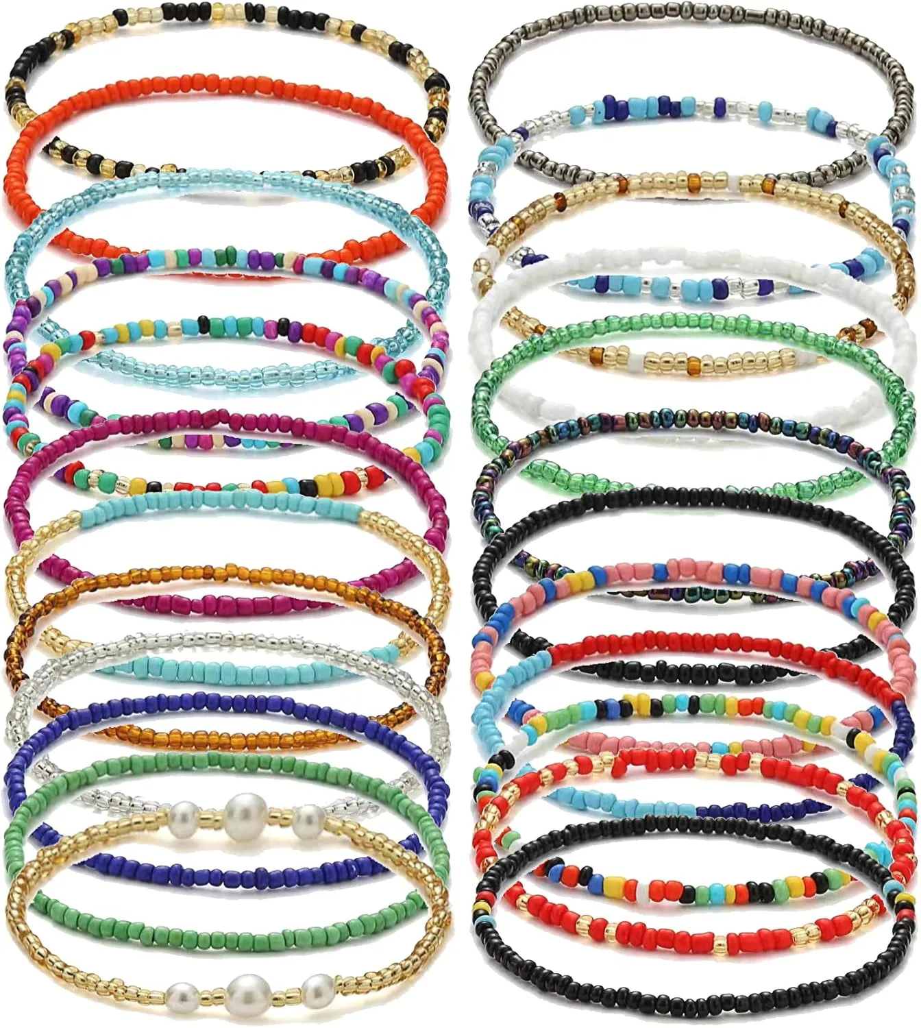 Taouzi Beaded Anklets for Women Handmade Boho Beaded Ankle Bracelets Colorful Beads Foot Anklets for Women