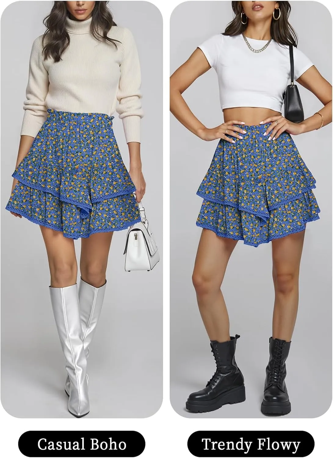 TARSE Womens Flowy Shorts High Waist Pleated Mini Skirts Casual Boho Ruffle Tiered Skorts Cute Versatile Fashion Shorts