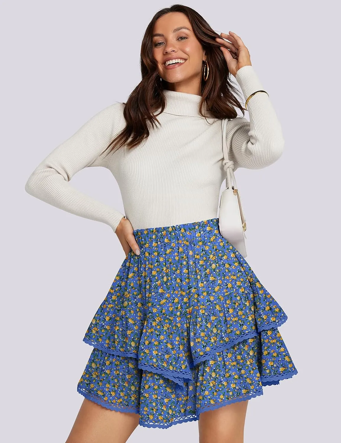 TARSE Womens Flowy Shorts High Waist Pleated Mini Skirts Casual Boho Ruffle Tiered Skorts Cute Versatile Fashion Shorts