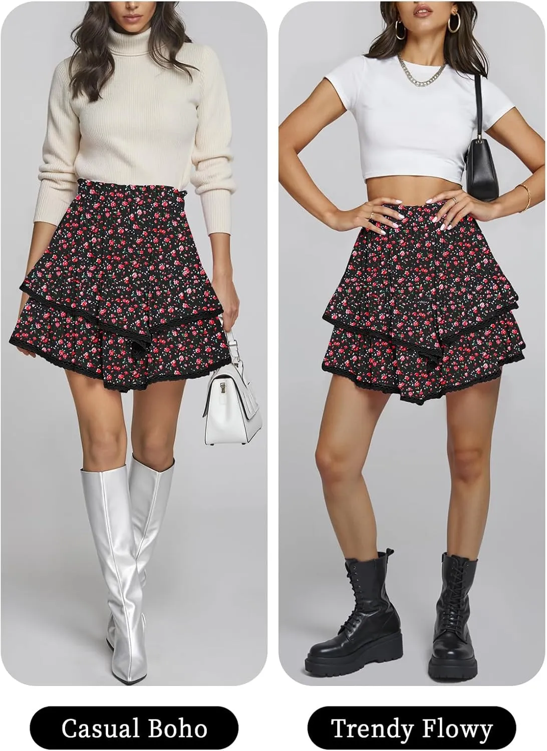 TARSE Womens Flowy Shorts High Waist Pleated Mini Skirts Casual Boho Ruffle Tiered Skorts Cute Versatile Fashion Shorts