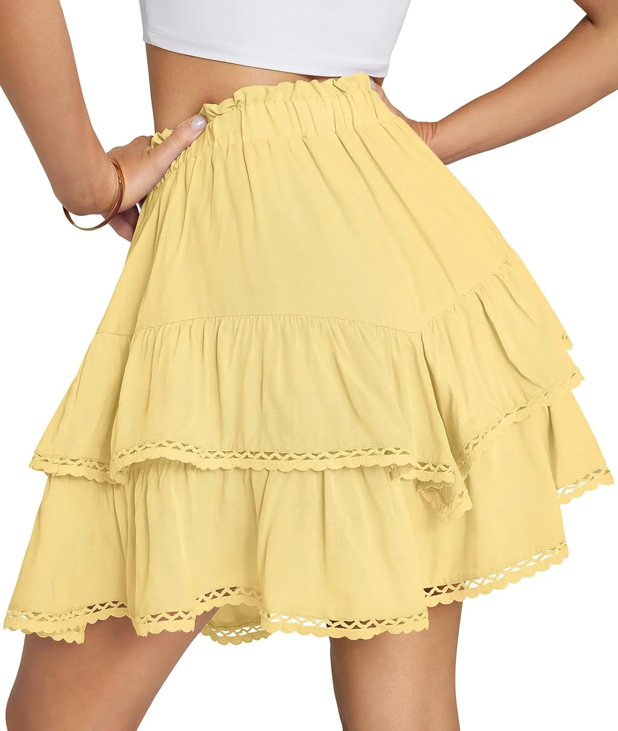 TARSE Womens Flowy Shorts High Waist Pleated Mini Skirts Casual Boho Ruffle Tiered Skorts Cute Versatile Fashion Shorts