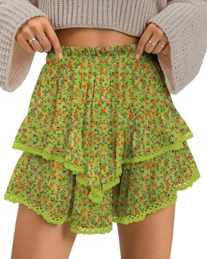 TARSE Womens Flowy Shorts High Waist Pleated Mini Skirts Casual Boho Ruffle Tiered Skorts Cute Versatile Fashion Shorts