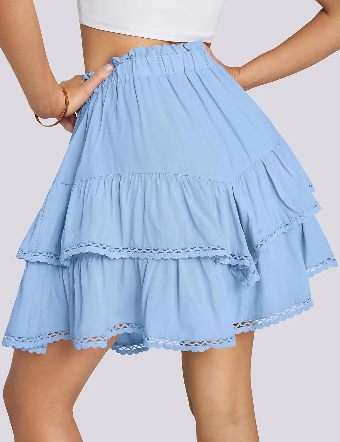 TARSE Womens Flowy Shorts High Waist Pleated Mini Skirts Casual Boho Ruffle Tiered Skorts Cute Versatile Fashion Shorts