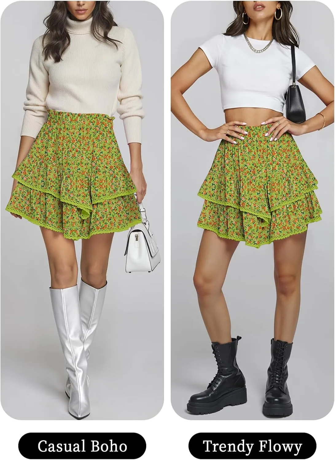 TARSE Womens Flowy Shorts High Waist Pleated Mini Skirts Casual Boho Ruffle Tiered Skorts Cute Versatile Fashion Shorts