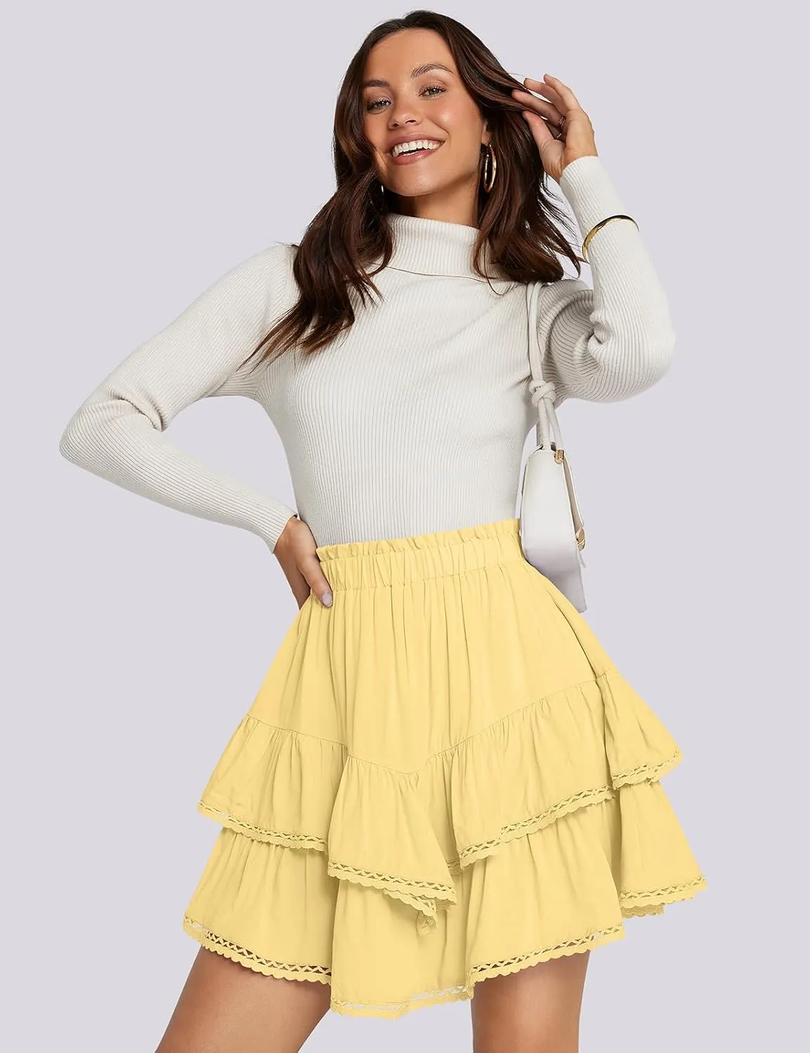 TARSE Womens Flowy Shorts High Waist Pleated Mini Skirts Casual Boho Ruffle Tiered Skorts Cute Versatile Fashion Shorts