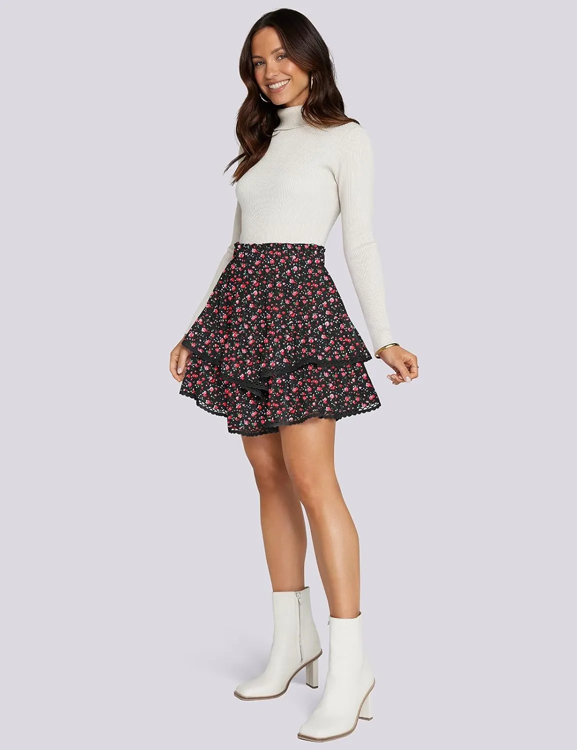 TARSE Womens Flowy Shorts High Waist Pleated Mini Skirts Casual Boho Ruffle Tiered Skorts Cute Versatile Fashion Shorts