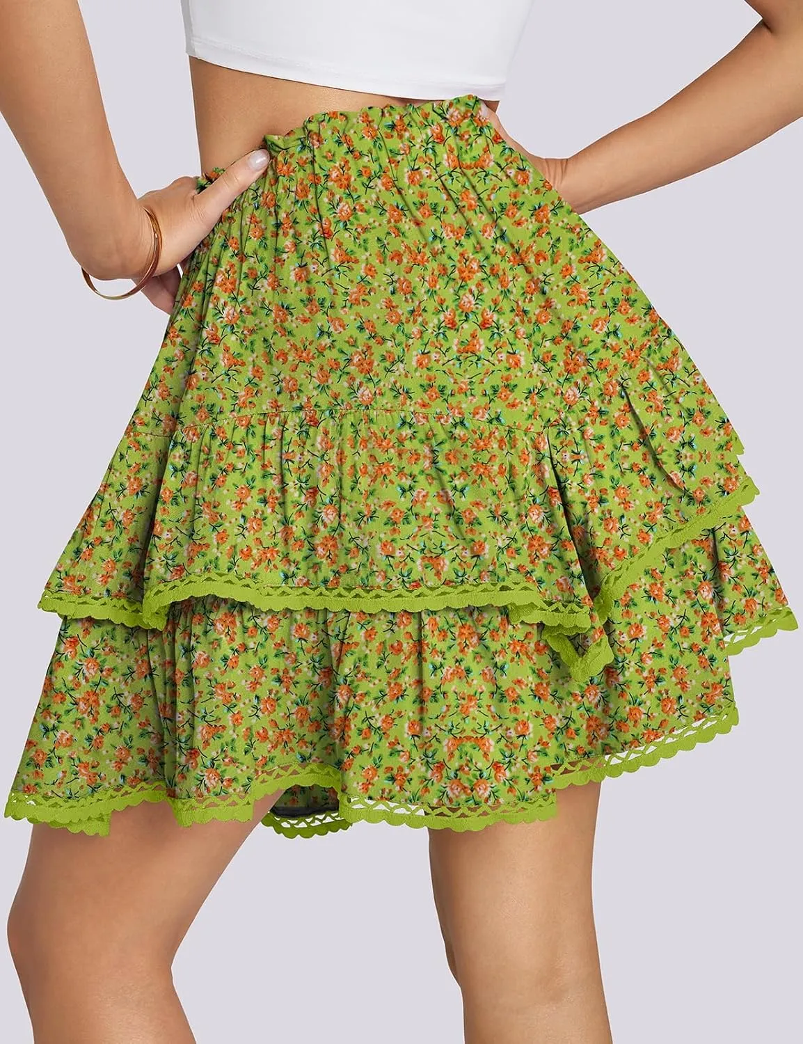 TARSE Womens Flowy Shorts High Waist Pleated Mini Skirts Casual Boho Ruffle Tiered Skorts Cute Versatile Fashion Shorts