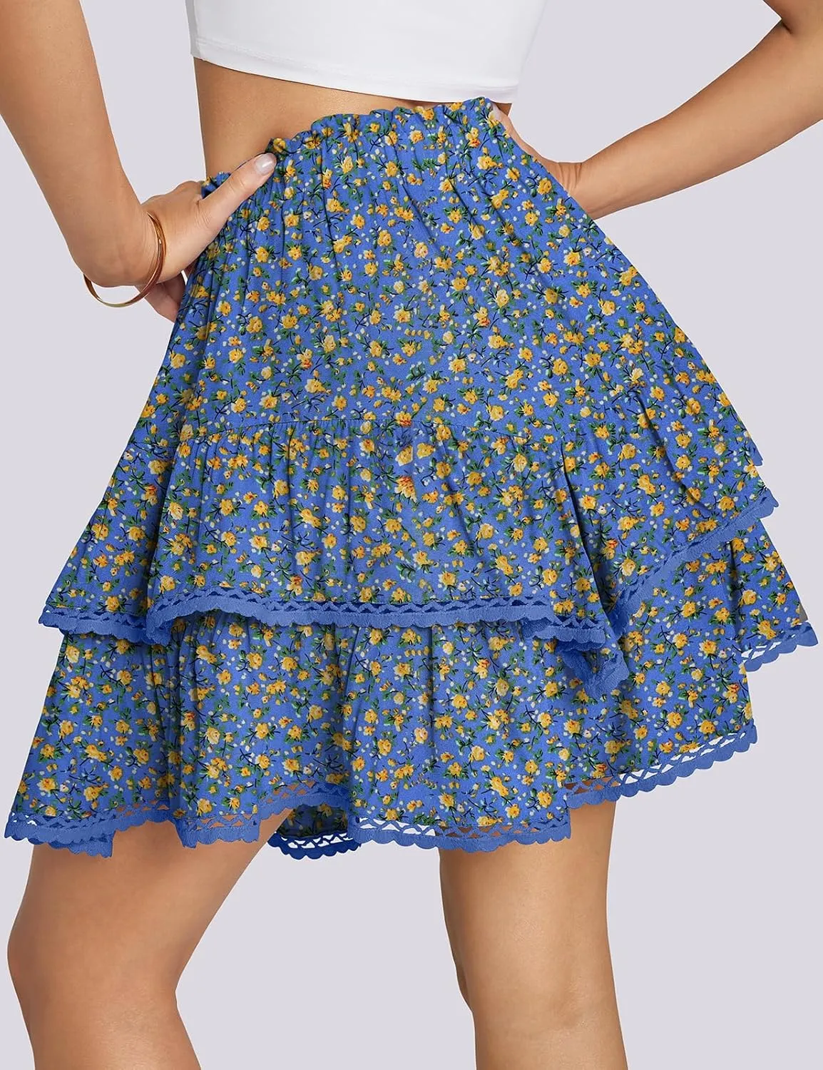 TARSE Womens Flowy Shorts High Waist Pleated Mini Skirts Casual Boho Ruffle Tiered Skorts Cute Versatile Fashion Shorts