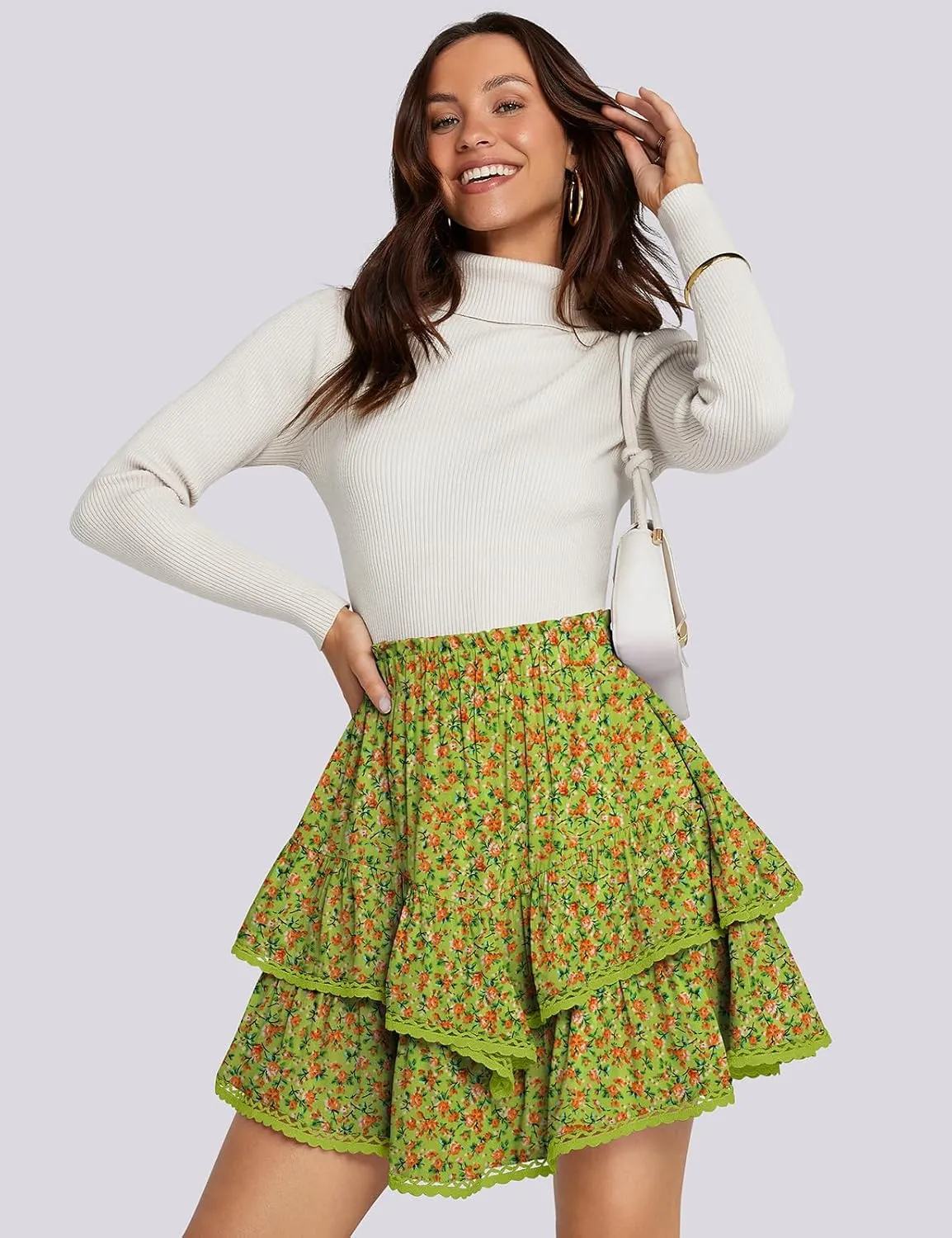TARSE Womens Flowy Shorts High Waist Pleated Mini Skirts Casual Boho Ruffle Tiered Skorts Cute Versatile Fashion Shorts
