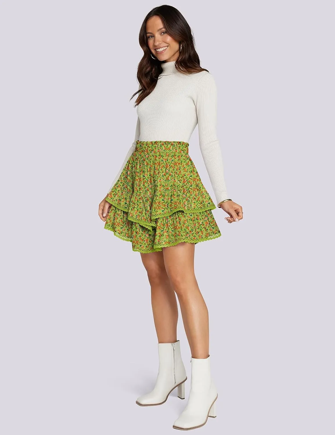 TARSE Womens Flowy Shorts High Waist Pleated Mini Skirts Casual Boho Ruffle Tiered Skorts Cute Versatile Fashion Shorts