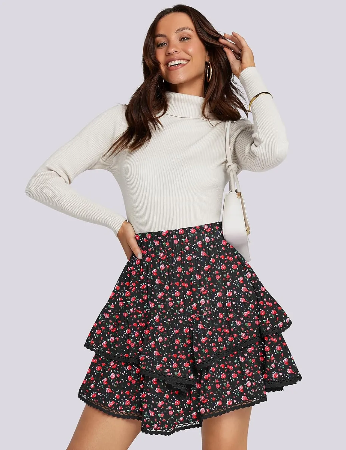 TARSE Womens Flowy Shorts High Waist Pleated Mini Skirts Casual Boho Ruffle Tiered Skorts Cute Versatile Fashion Shorts