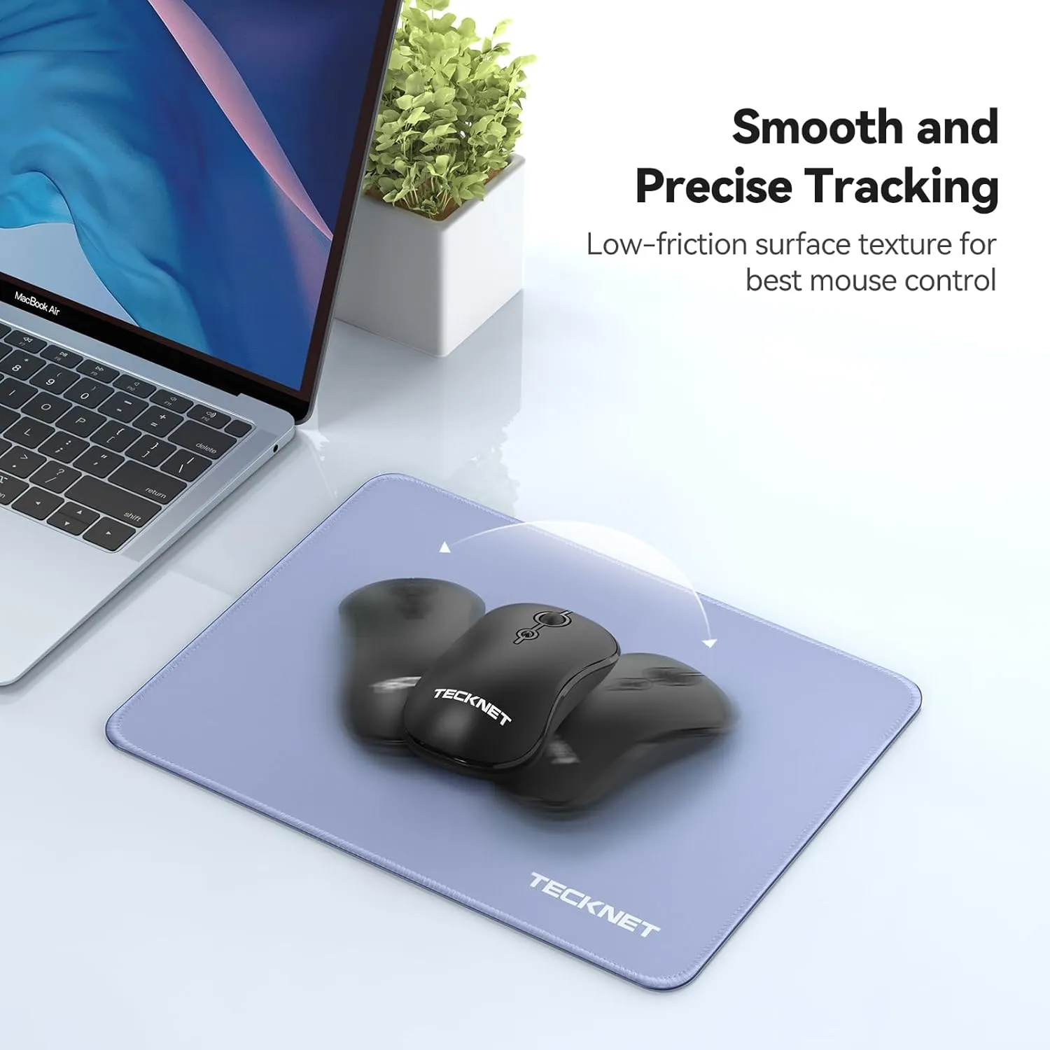 TECKNET Mouse Pad 270 x 210 x 3 mm with Anti-fray Stitchin, Waterproof Surface & Non-Slip Rubber Base with Stitched Edges Gaming Mouse Mat for LaptopCompatible with Laser and Optical Mice - LT.Blue