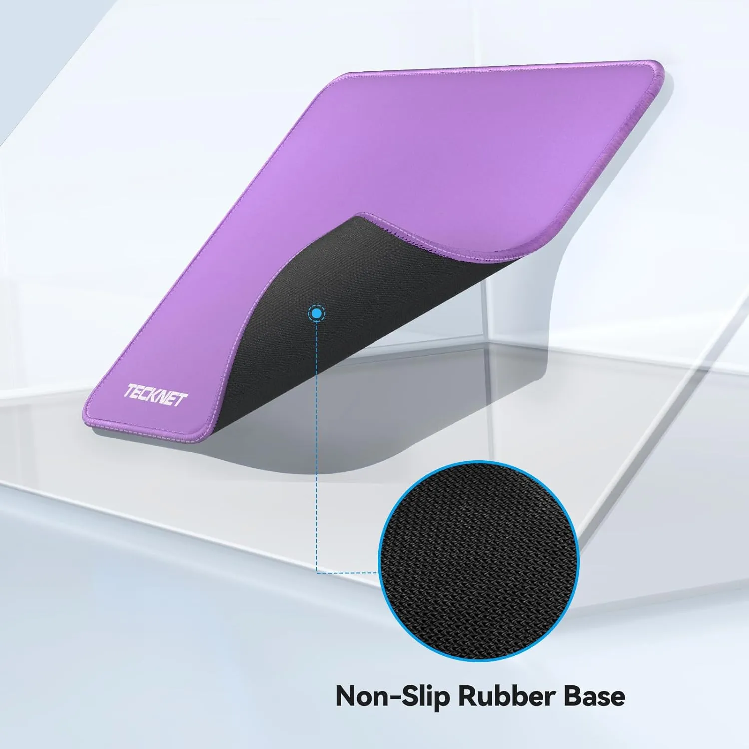 TECKNET Mouse Pad with Anti-fray Stitchin, Waterproof Surface & Non-Slip Rubber Base with Stitched Edges Gaming Mouse Mat for LaptopCompatible with Laser and Optical Mice - Purple