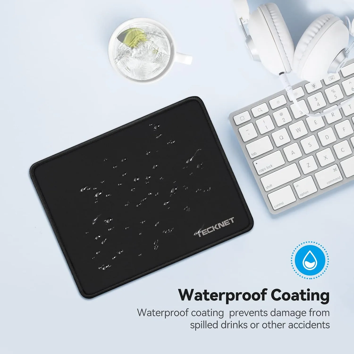 TECKNET Mouse Pad with Anti-fray Stitching, Waterproof Surface & Non-Slip Rubber Base with Stitched Edges Gaming Mouse Mat for LaptopCompatible with Laser and Optical Mice - Black