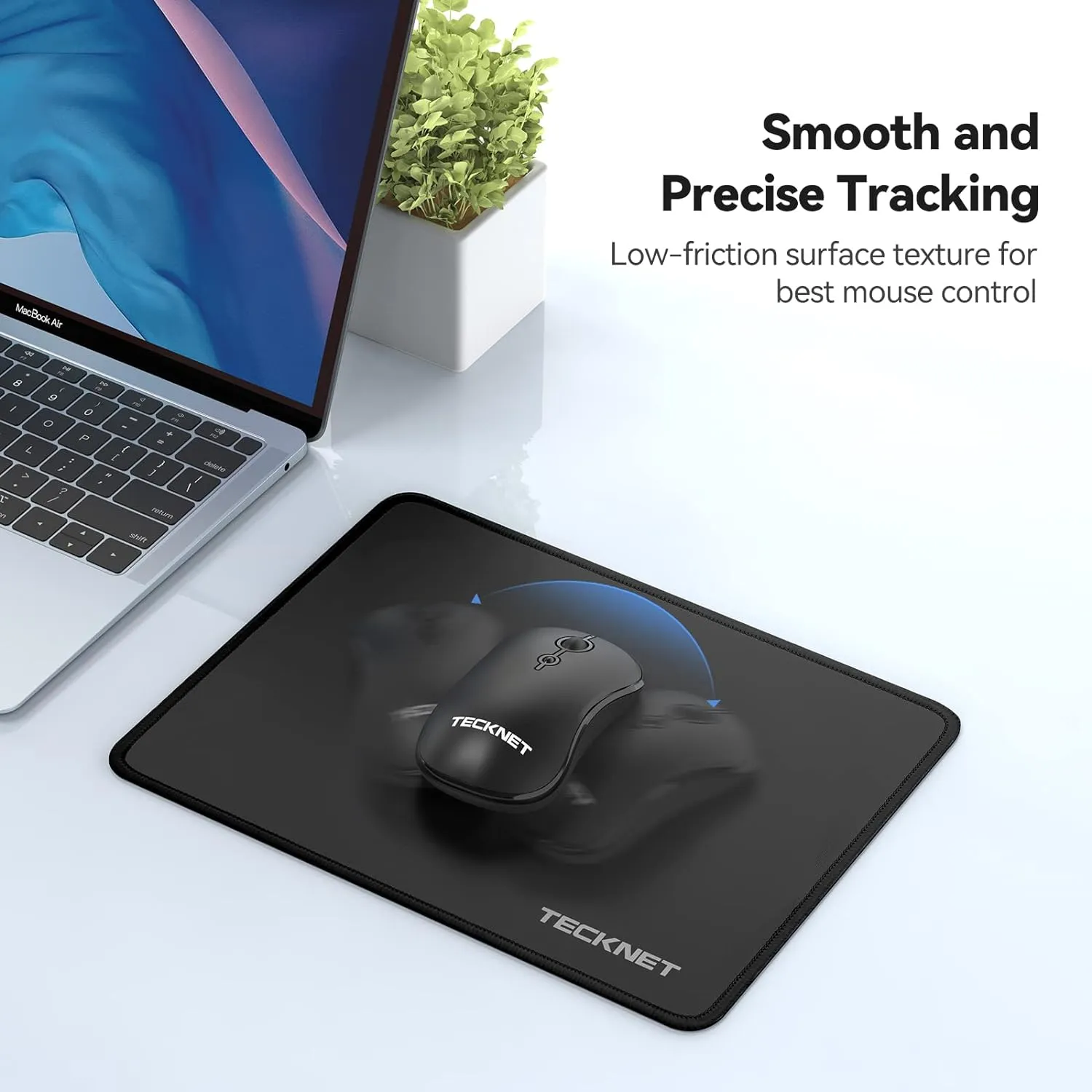 TECKNET Mouse Pad with Anti-fray Stitching, Waterproof Surface & Non-Slip Rubber Base with Stitched Edges Gaming Mouse Mat for LaptopCompatible with Laser and Optical Mice - Black