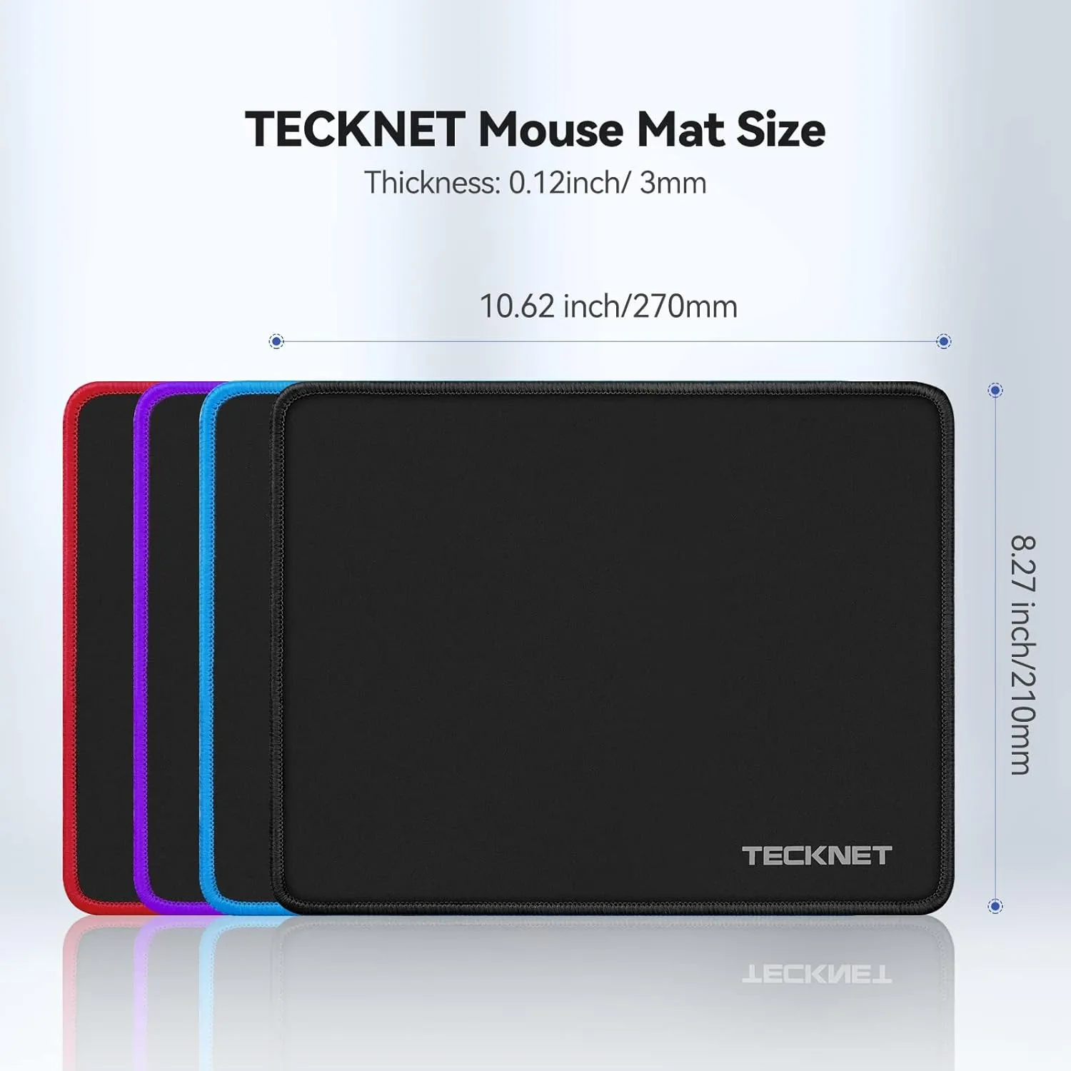 TECKNET Mouse Pad with Anti-fray Stitching, Waterproof Surface & Non-Slip Rubber Base with Stitched Edges Gaming Mouse Mat for LaptopCompatible with Laser and Optical Mice - Black