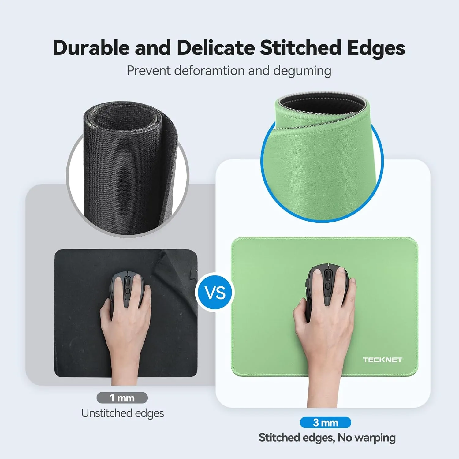 TECKNET Mouse Pad with Anti-fray Stitching, Waterproof Surface & Non-Slip Rubber Base with Stitched Edges Gaming Mouse Mat for LaptopCompatible with Laser and Optical Mice - LT.Green