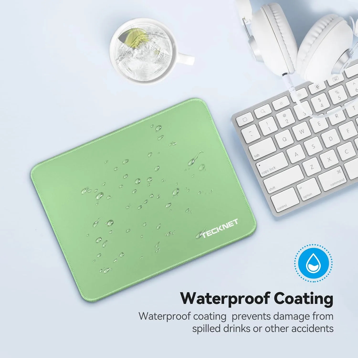 TECKNET Mouse Pad with Anti-fray Stitching, Waterproof Surface & Non-Slip Rubber Base with Stitched Edges Gaming Mouse Mat for LaptopCompatible with Laser and Optical Mice - LT.Green
