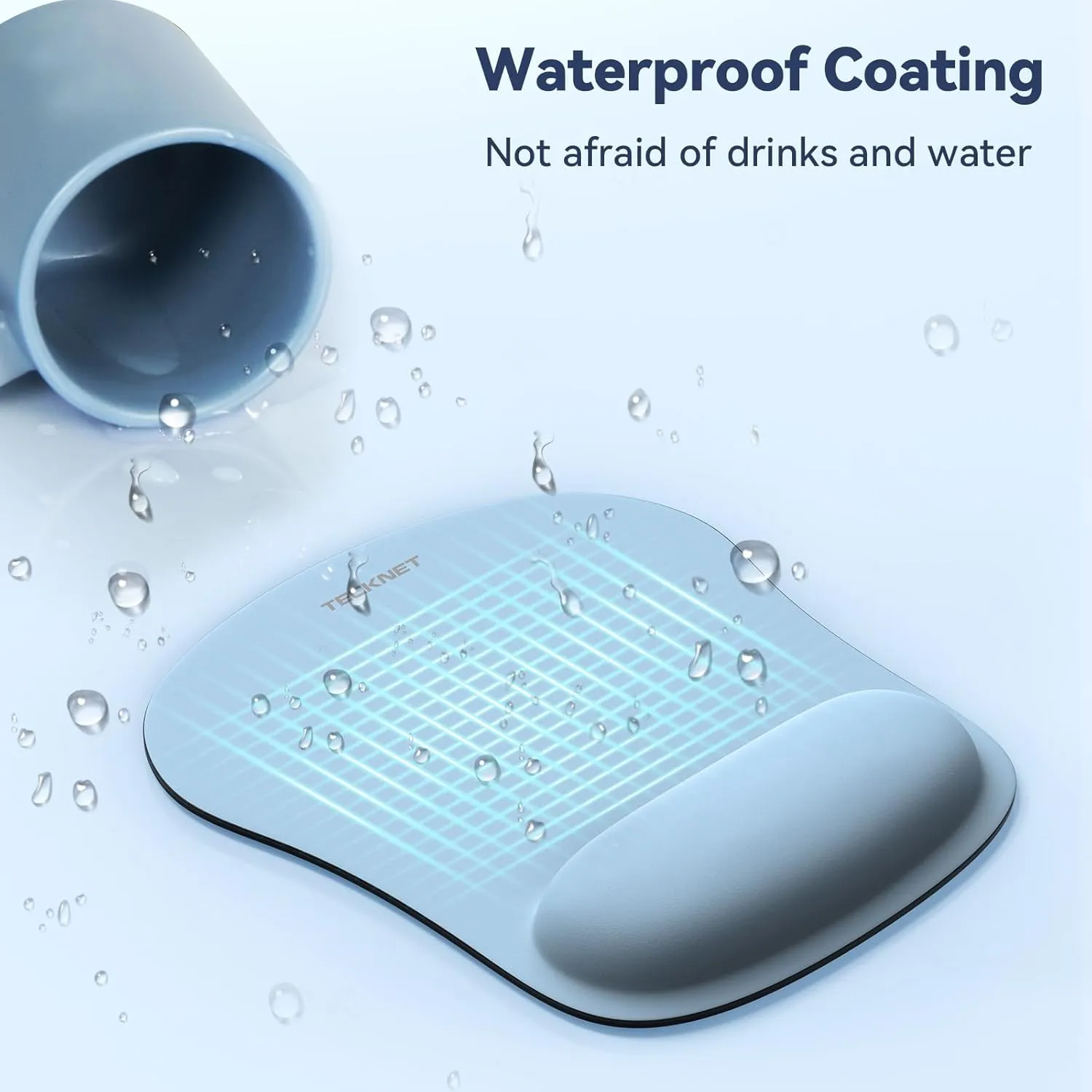 TECKNET Mouse Pad with Wrist Support, Ergonomic Gaming Mouse Pad Pain Relief, Portable Comfortable Mousepad for Computer, Laptop, Office, Home and Travel, Non-Slip Base, Waterproof Surface, Blue Gray
