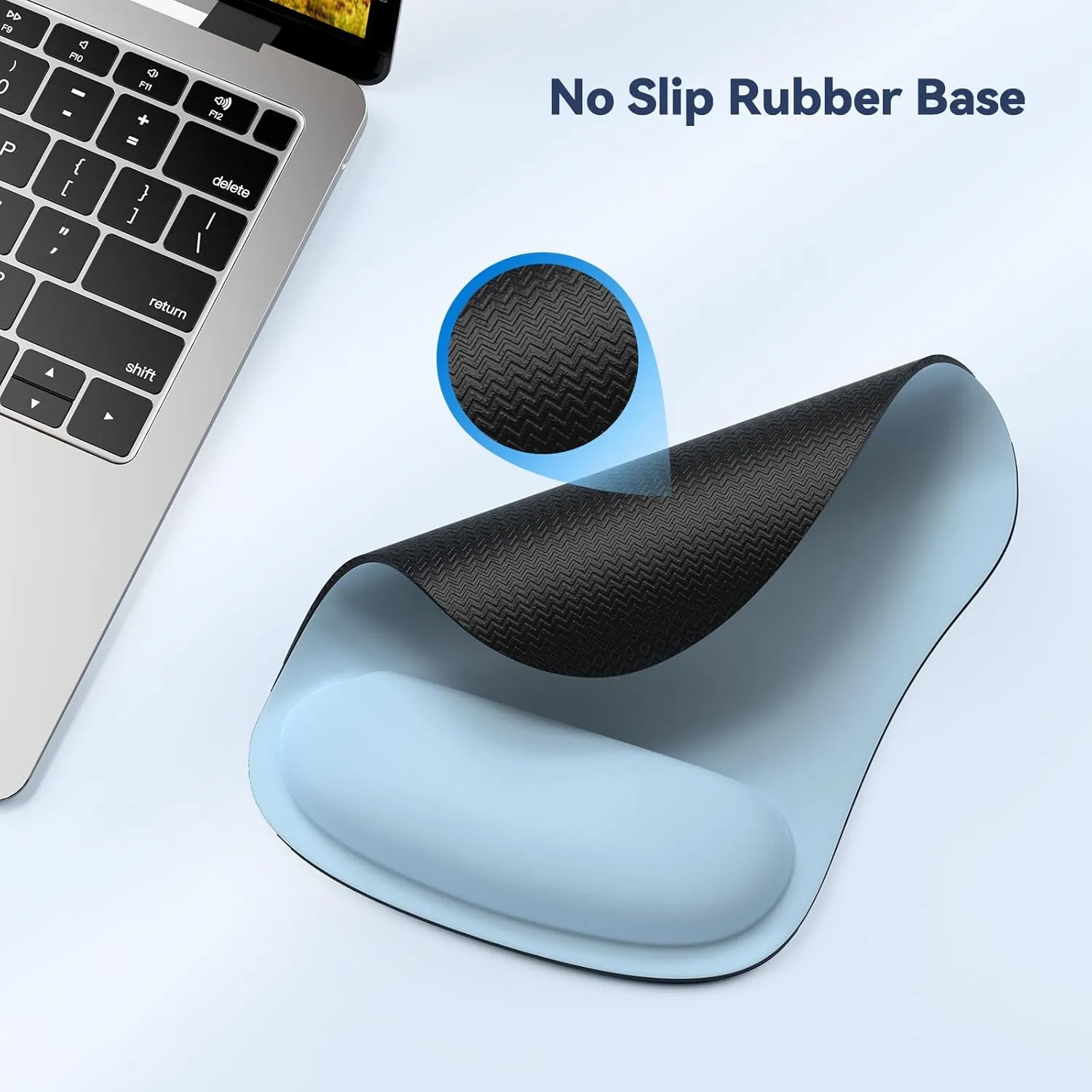 TECKNET Mouse Pad with Wrist Support, Ergonomic Gaming Mouse Pad Pain Relief, Portable Comfortable Mousepad for Computer, Laptop, Office, Home and Travel, Non-Slip Base, Waterproof Surface, Blue Gray