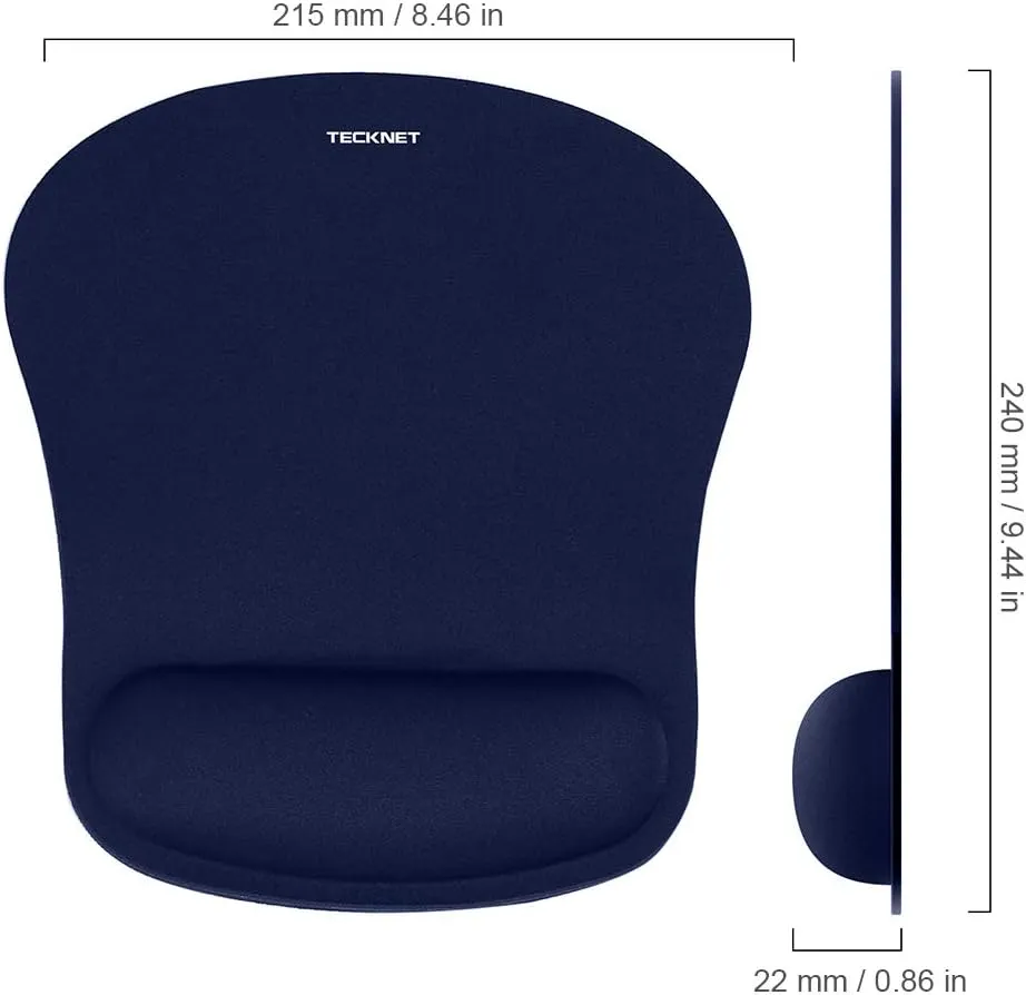 TECKNET Mouse Pad with Wrist Support, Ergonomic Gaming Mouse Pad Pain Relief, Portable Comfortable Mousepad for Computer, Laptop, Office, Home and Travel, Non-Slip Base, Waterproof Surface, Blue