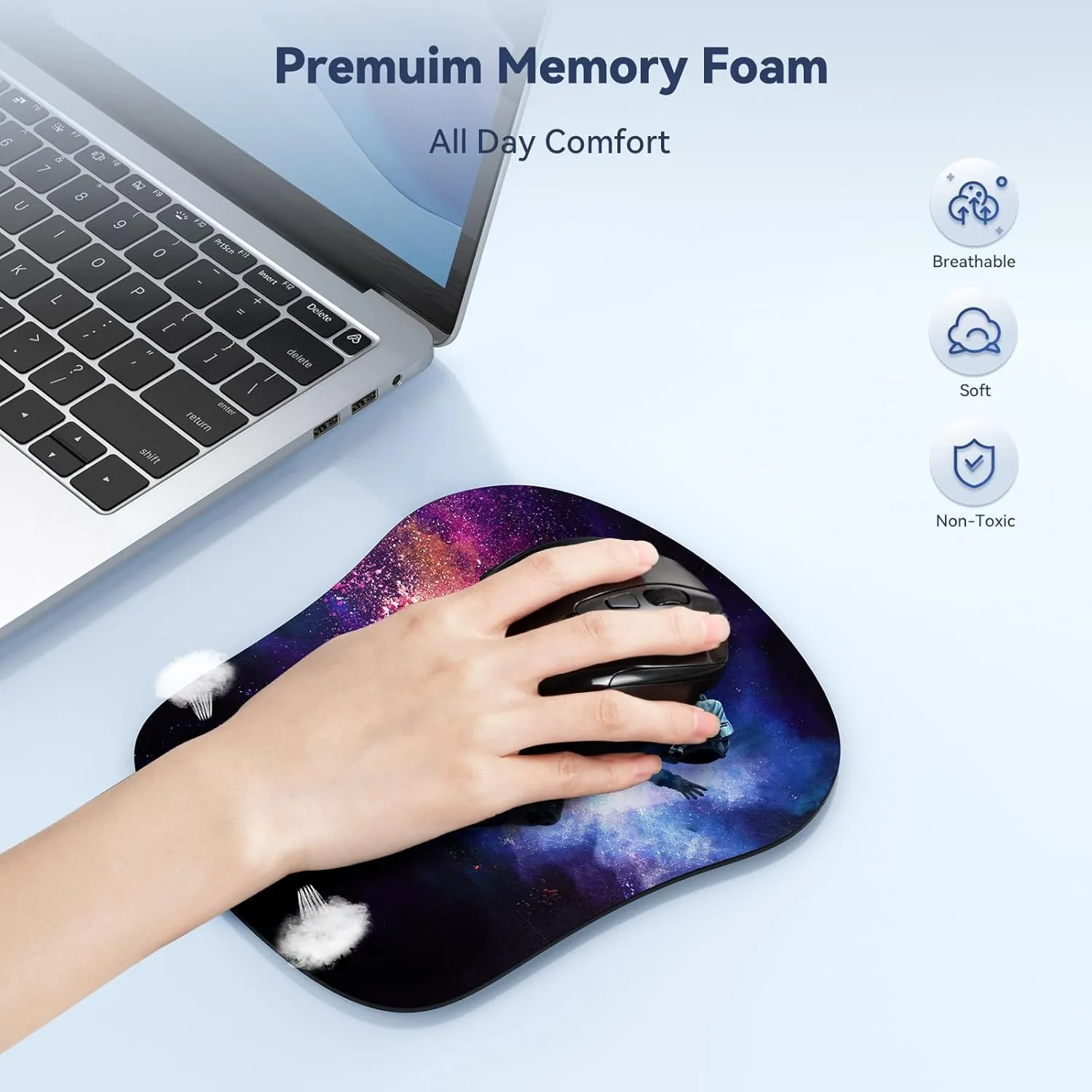 TECKNET Mouse Pad with Wrist Support, Ergonomic Gaming Mouse Pad Pain Relief, Portable Comfortable Mousepad for Computer, Laptop, Office, Home - Non-Slip Base, Waterproof Surface - Black Astronaut