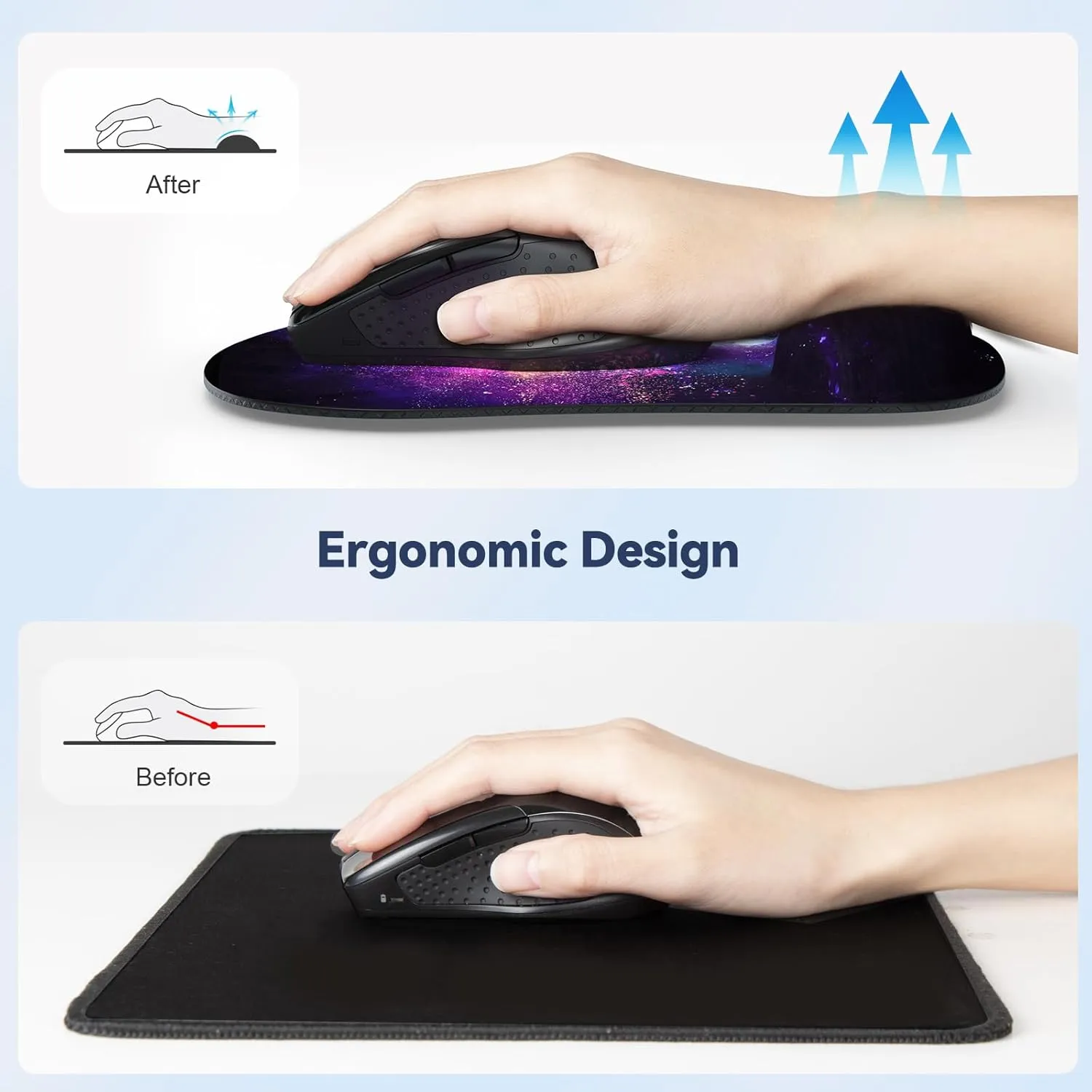 TECKNET Mouse Pad with Wrist Support, Ergonomic Gaming Mouse Pad Pain Relief, Portable Comfortable Mousepad for Computer, Laptop, Office, Home - Non-Slip Base, Waterproof Surface - Black Astronaut