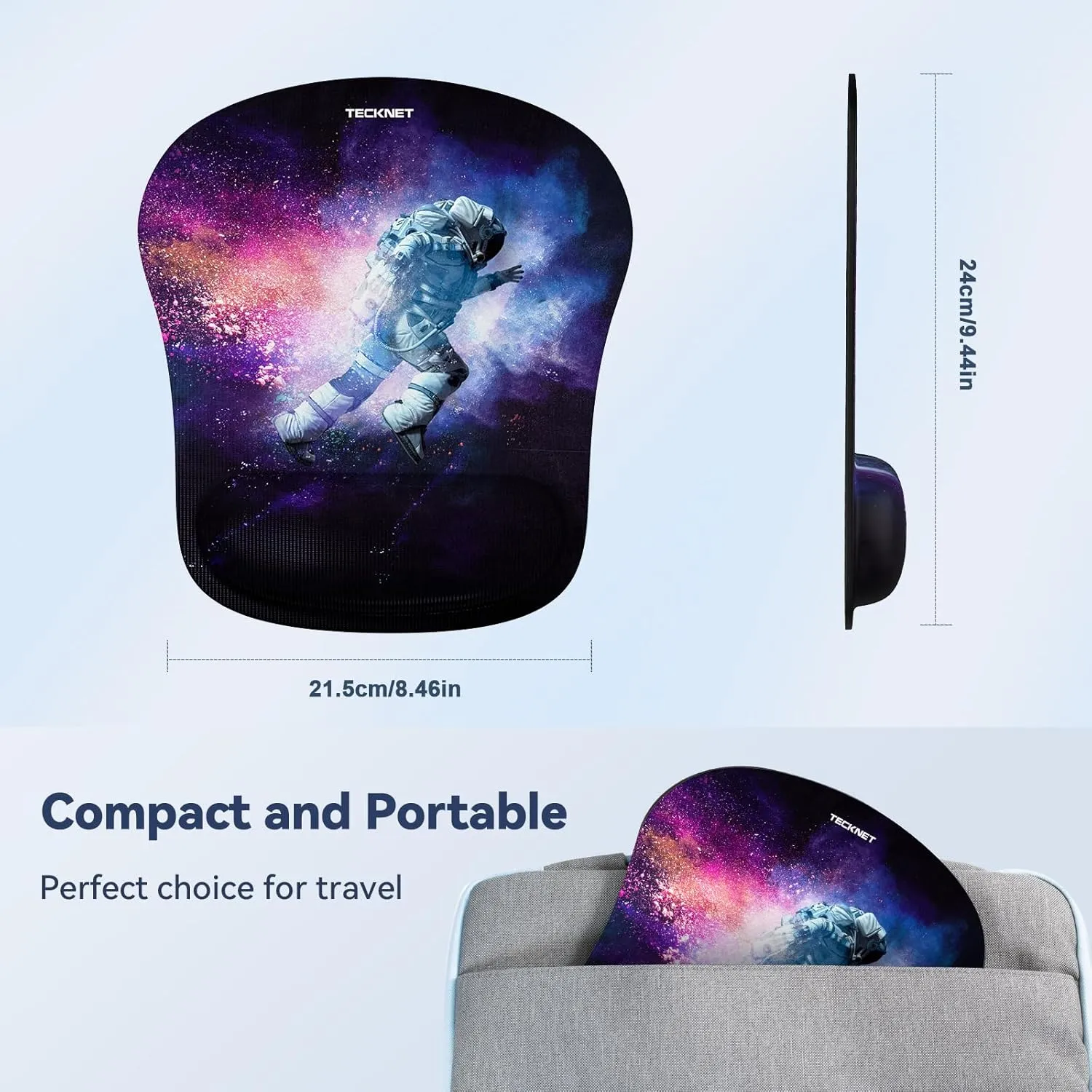 TECKNET Mouse Pad with Wrist Support, Ergonomic Gaming Mouse Pad Pain Relief, Portable Comfortable Mousepad for Computer, Laptop, Office, Home - Non-Slip Base, Waterproof Surface - Black Astronaut