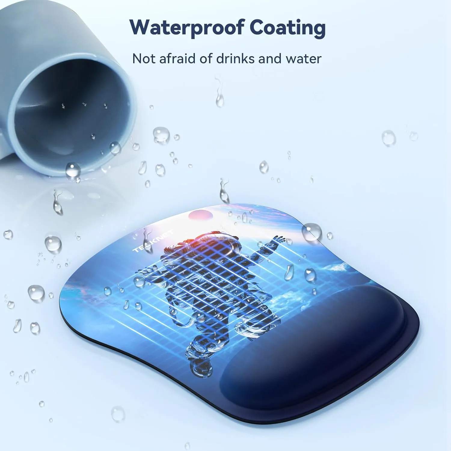 TECKNET Mouse Pad with Wrist Support, Ergonomic Gaming Mouse Pad Pain Relief, Portable Comfortable Mousepad for Computer, Laptop, Office, Home - Non-Slip Base, Waterproof Surface - Blue Astronaut