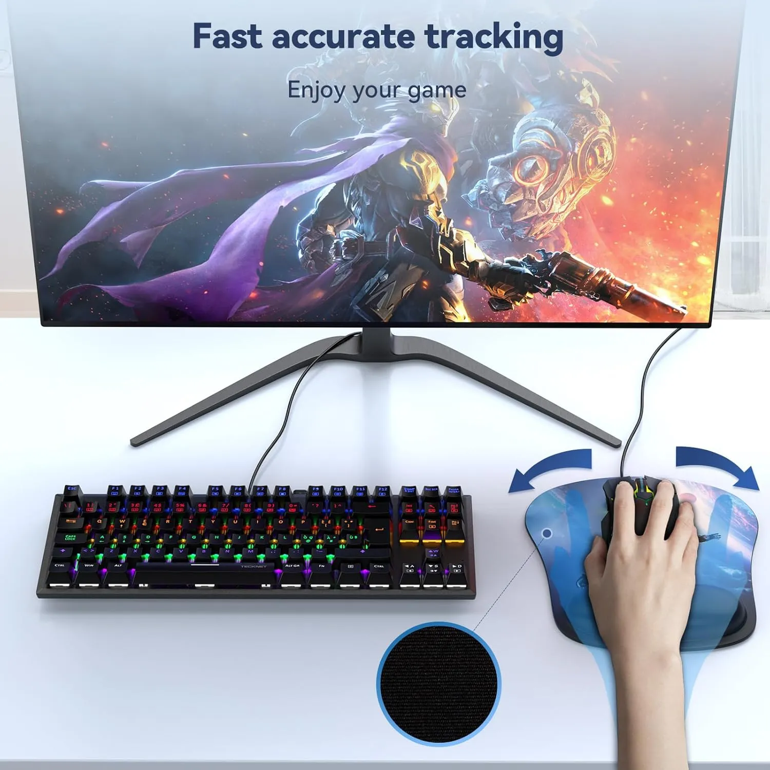 TECKNET Mouse Pad with Wrist Support, Ergonomic Gaming Mouse Pad Pain Relief, Portable Comfortable Mousepad for Computer, Laptop, Office, Home - Non-Slip Base, Waterproof Surface - Blue Astronaut