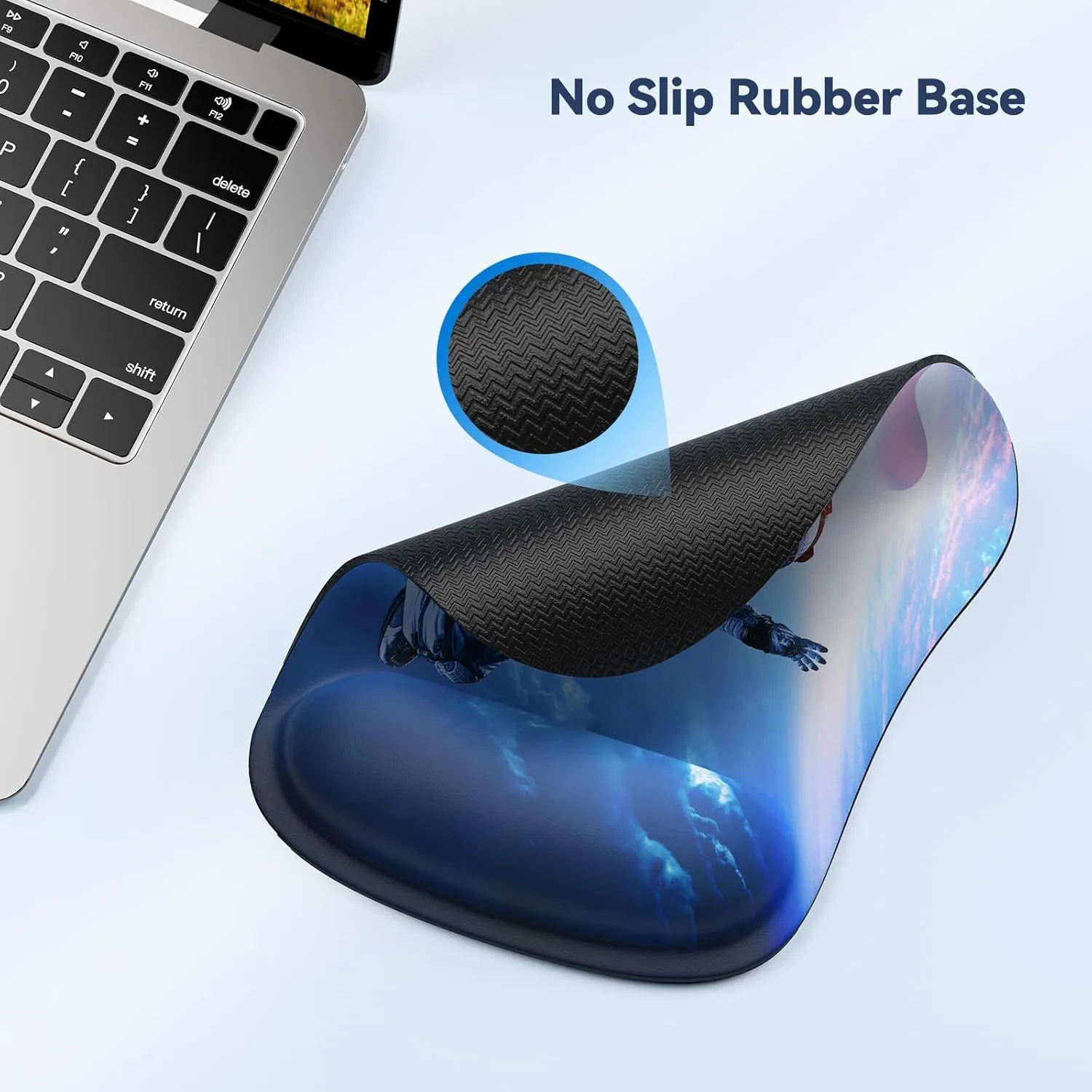 TECKNET Mouse Pad with Wrist Support, Ergonomic Gaming Mouse Pad Pain Relief, Portable Comfortable Mousepad for Computer, Laptop, Office, Home - Non-Slip Base, Waterproof Surface - Blue Astronaut
