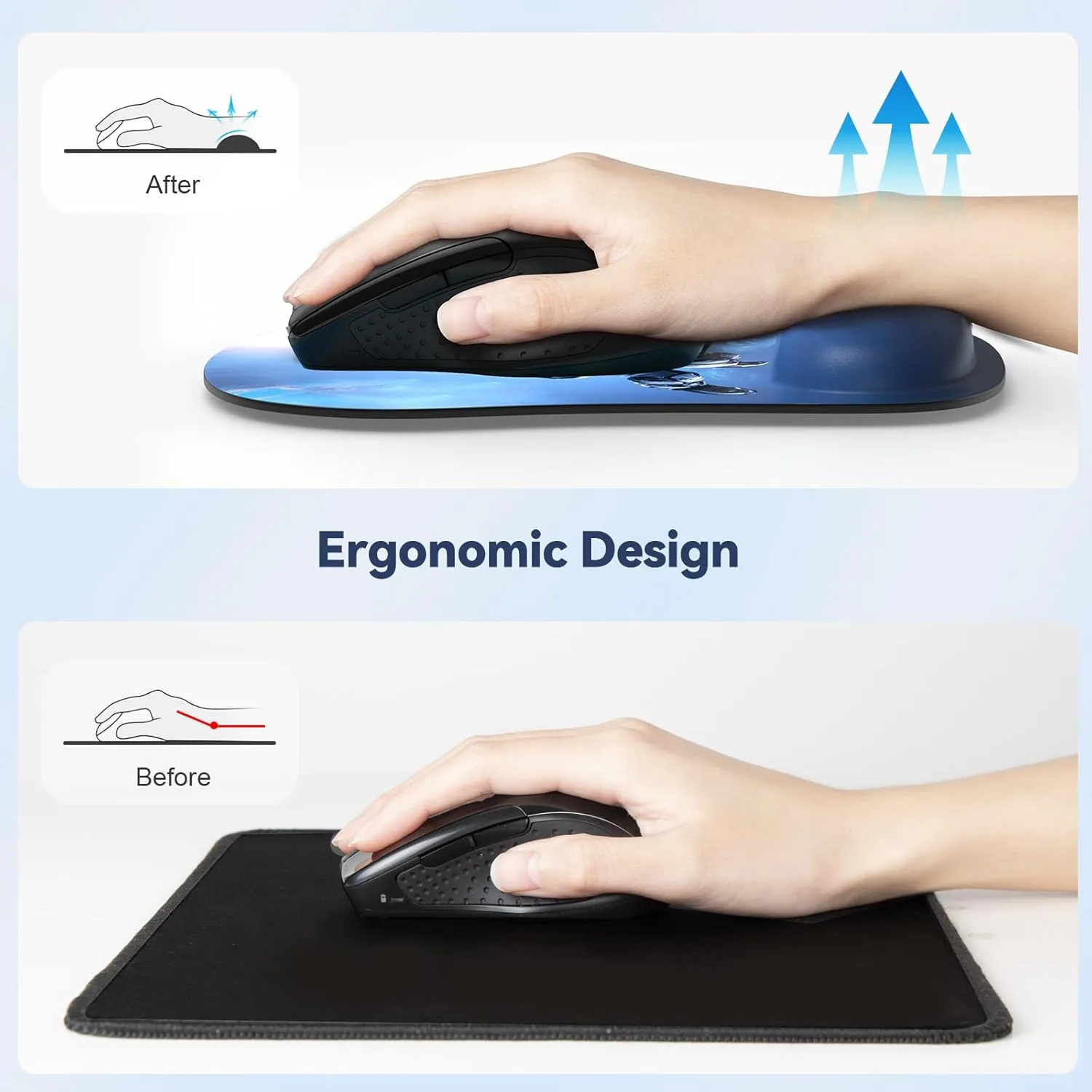TECKNET Mouse Pad with Wrist Support, Ergonomic Gaming Mouse Pad Pain Relief, Portable Comfortable Mousepad for Computer, Laptop, Office, Home - Non-Slip Base, Waterproof Surface - Blue Astronaut