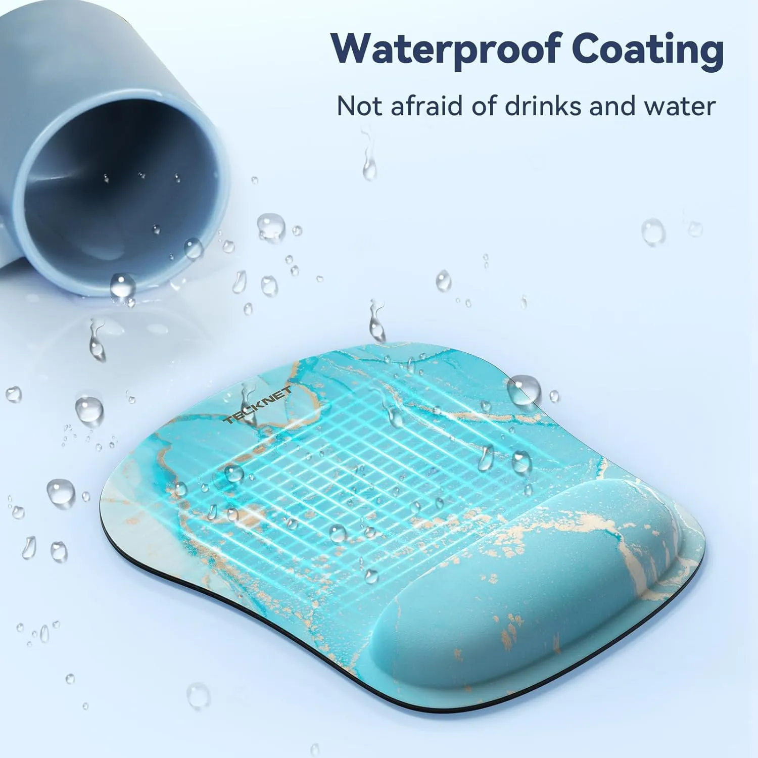 TECKNET Mouse Pad with Wrist Support, Ergonomic Gaming Mouse Pad Pain Relief, Portable Comfortable Mousepad for Computer, Laptop, Office, Home Non-Slip Base, Waterproof Surface - Blue Gold