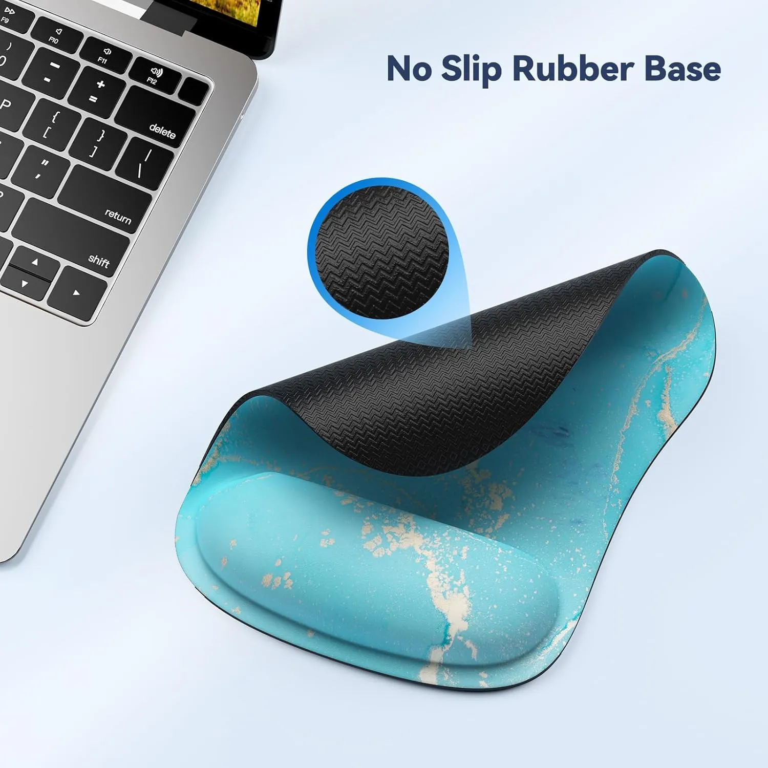 TECKNET Mouse Pad with Wrist Support, Ergonomic Gaming Mouse Pad Pain Relief, Portable Comfortable Mousepad for Computer, Laptop, Office, Home Non-Slip Base, Waterproof Surface - Blue Gold