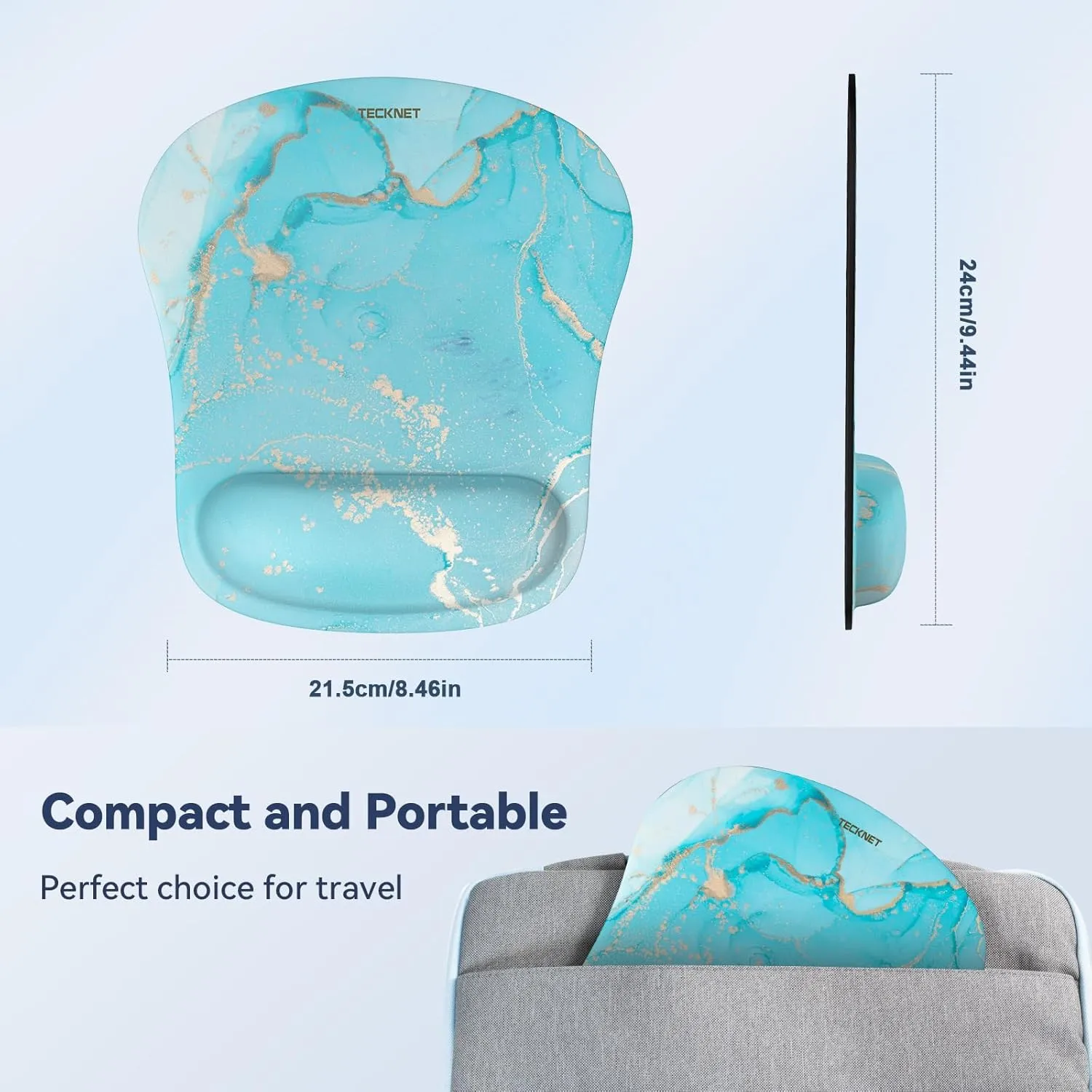 TECKNET Mouse Pad with Wrist Support, Ergonomic Gaming Mouse Pad Pain Relief, Portable Comfortable Mousepad for Computer, Laptop, Office, Home Non-Slip Base, Waterproof Surface - Blue Gold