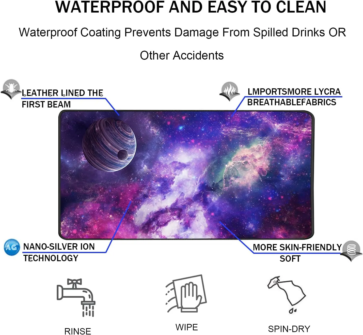 TEDNETGO Large Extended Gaming Mouse Pad, Long Mouse Pads, Extra Large Big Mouse Pad with Stitched Edge, XXL Non-Slip Computer Computer Keyboard Mat for Gamer/Desktop/Office/Home, Galaxy