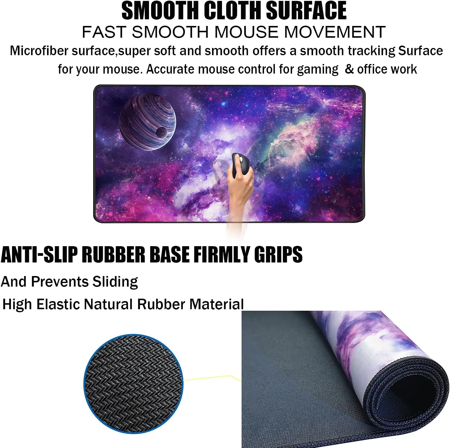 TEDNETGO Large Extended Gaming Mouse Pad, Long Mouse Pads, Extra Large Big Mouse Pad with Stitched Edge, XXL Non-Slip Computer Computer Keyboard Mat for Gamer/Desktop/Office/Home, Galaxy