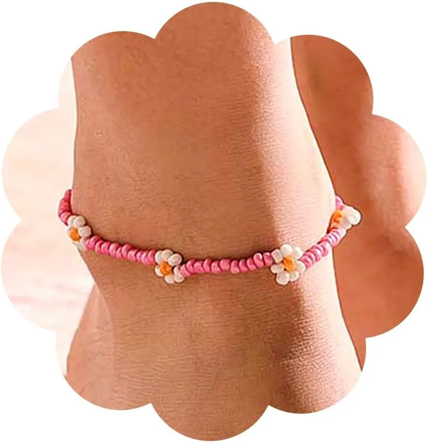 Tgirls Boho Anklets Beach Ankle Bracelets Beaded Foot Chain Flower Foot Jewelry for Women