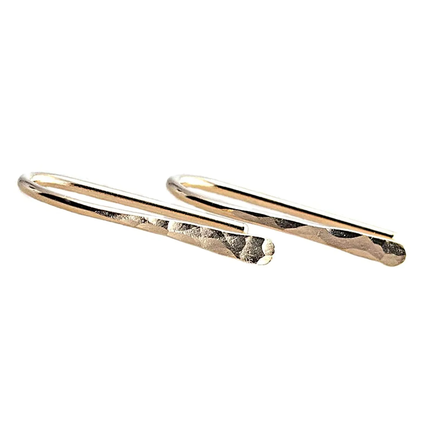 Threader Drop 13mm Arc Minimalist Huggie Hoop Piercing Earrings Horseshoe Wishbone Hoops (14K Gold Filled / 18 gauge D. Hammered)