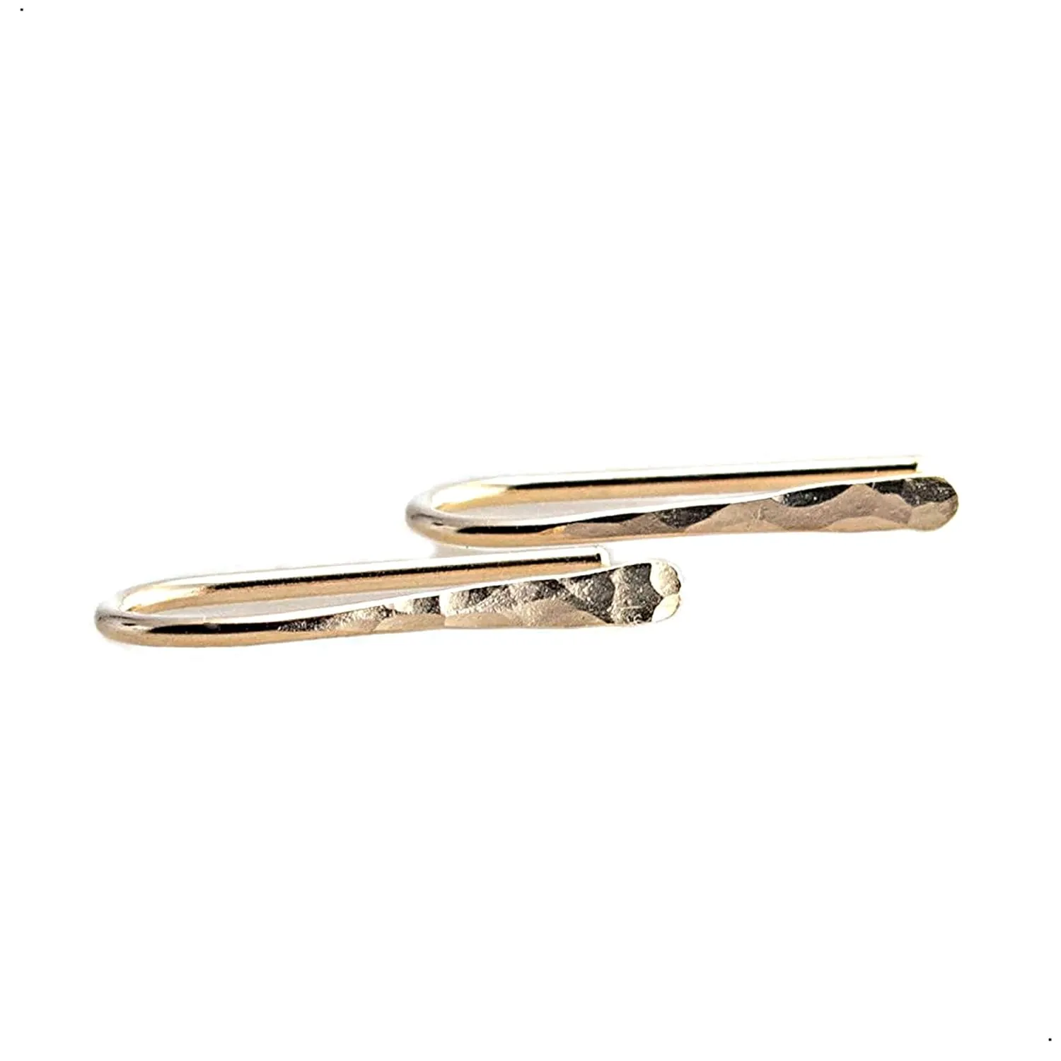 Threader Drop 13mm Arc Minimalist Huggie Hoop Piercing Earrings Horseshoe Wishbone Hoops (14K Gold Filled / 20 gauge/Hammered)