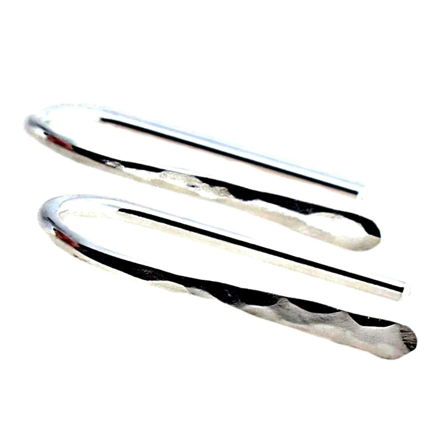 Threader Drop 13mm Arc Minimalist Huggie Hoop Piercing Earrings Horseshoe Wishbone Hoops (Sterling Silver 925/18 gauge D. Hammered)